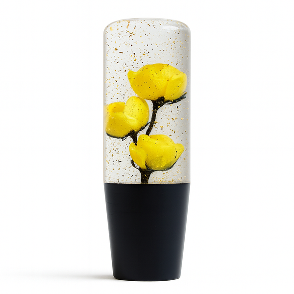 Yellow Clear Roses Shift Knob 6" | Universal Manual Car Shifter