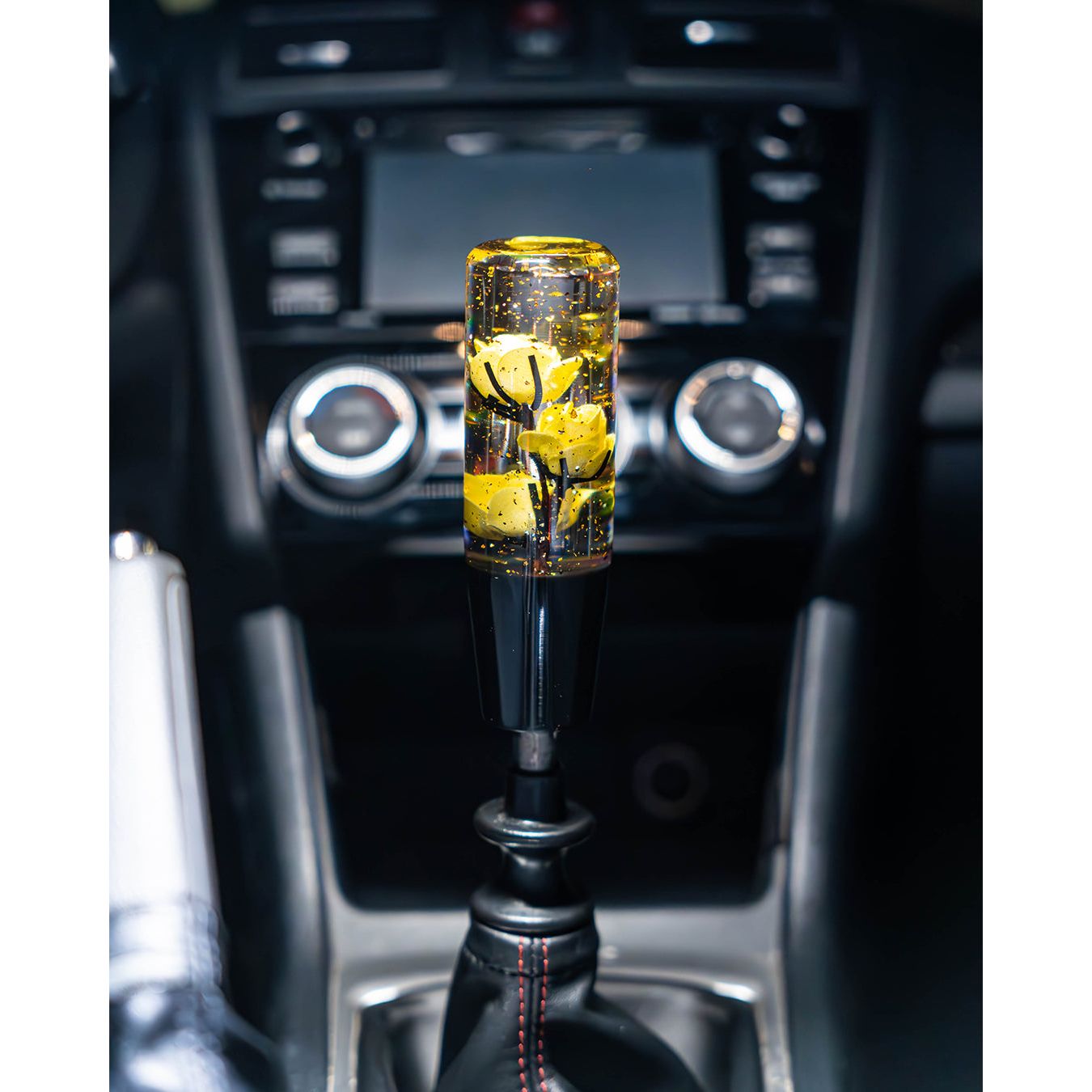 Yellow Clear Roses Shift Knob 6’’ | Universal Manual Car Shifter