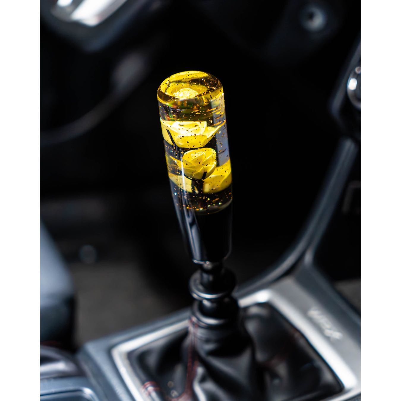 Yellow Clear Roses Shift Knob 6’’ | Universal Manual Car Shifter
